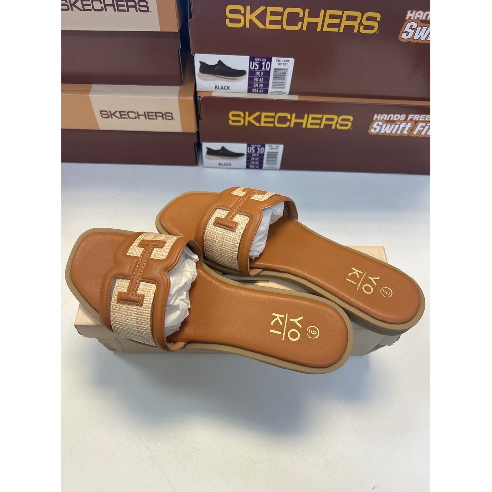 Yoki Isabel-52 Rust Woven Raffia H-Band Slide Sandals Women's Size 9 0568